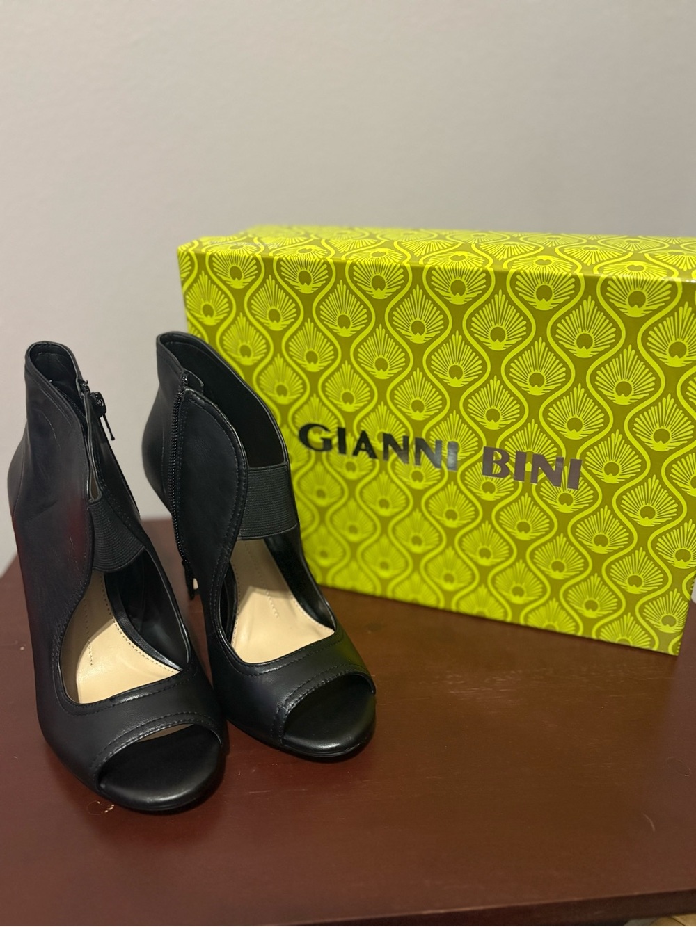Gianni Bini Black Peep-Toe Cutout Ankle Heels